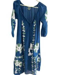 Indian Cotton Women Dress L Maxi Appliqued Lounge Cover Up Boho Hippie Modest